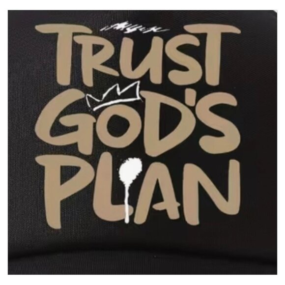 NEW - "Trust God's Plan" Black with White Graphic, Adjustable BLACK mesh Hat - Picture 4 of 5
